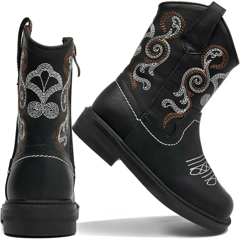 🆕 Women Black Western Cowboy Boots Square Toe Fashion Riding Mid Calf Shoes - Picture 6 of 6